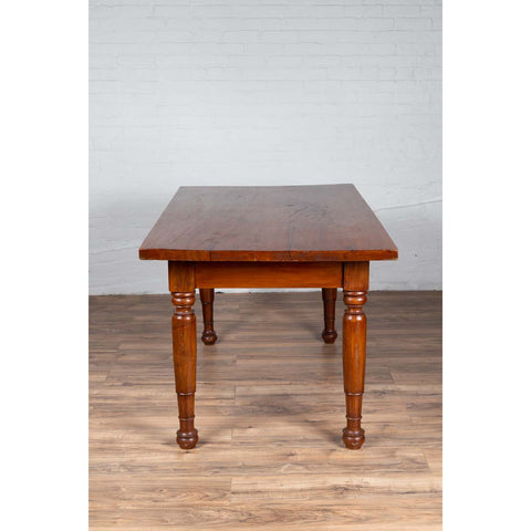 Antique Dutch Colonial Javanese Teak Desk with Single Drawer and Turned Legs-YN6261-13. Asian & Chinese Furniture, Art, Antiques, Vintage Home Décor for sale at FEA Home