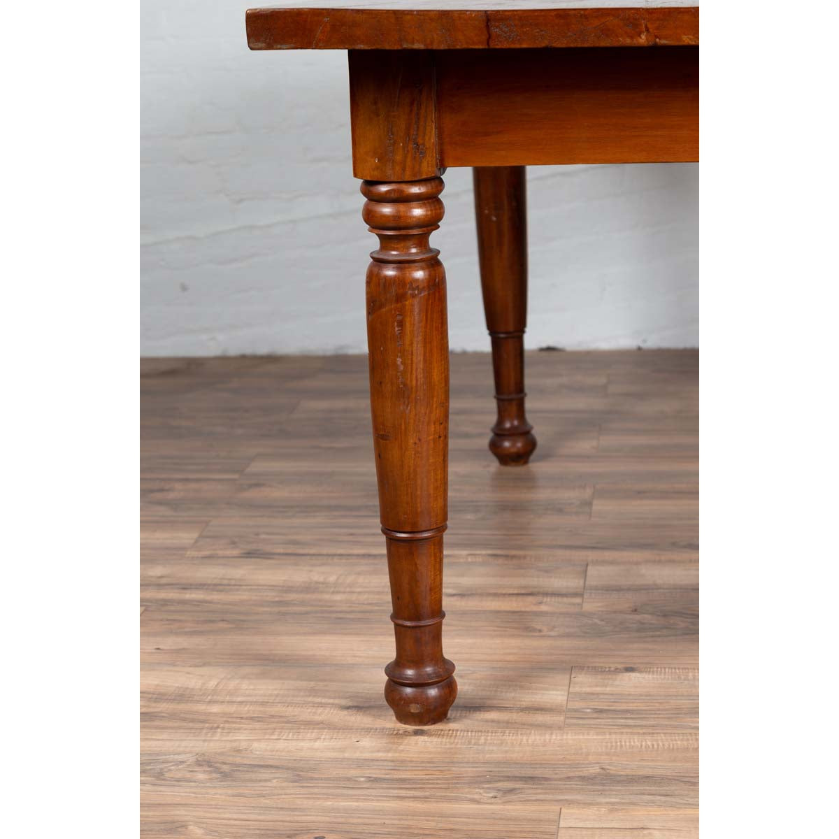 Antique Dutch Colonial Javanese Teak Desk with Single Drawer and Turned Legs-8. Asian &amp; Chinese Furniture, Art, Antiques, Vintage Home Décor for sale at FEA Home