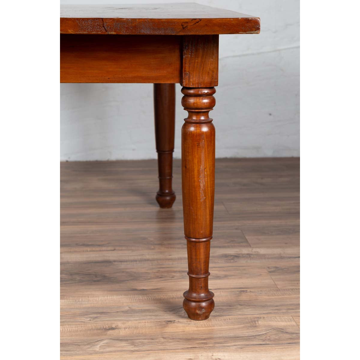 Antique Dutch Colonial Javanese Teak Desk with Single Drawer and Turned Legs-9. Asian &amp; Chinese Furniture, Art, Antiques, Vintage Home Décor for sale at FEA Home