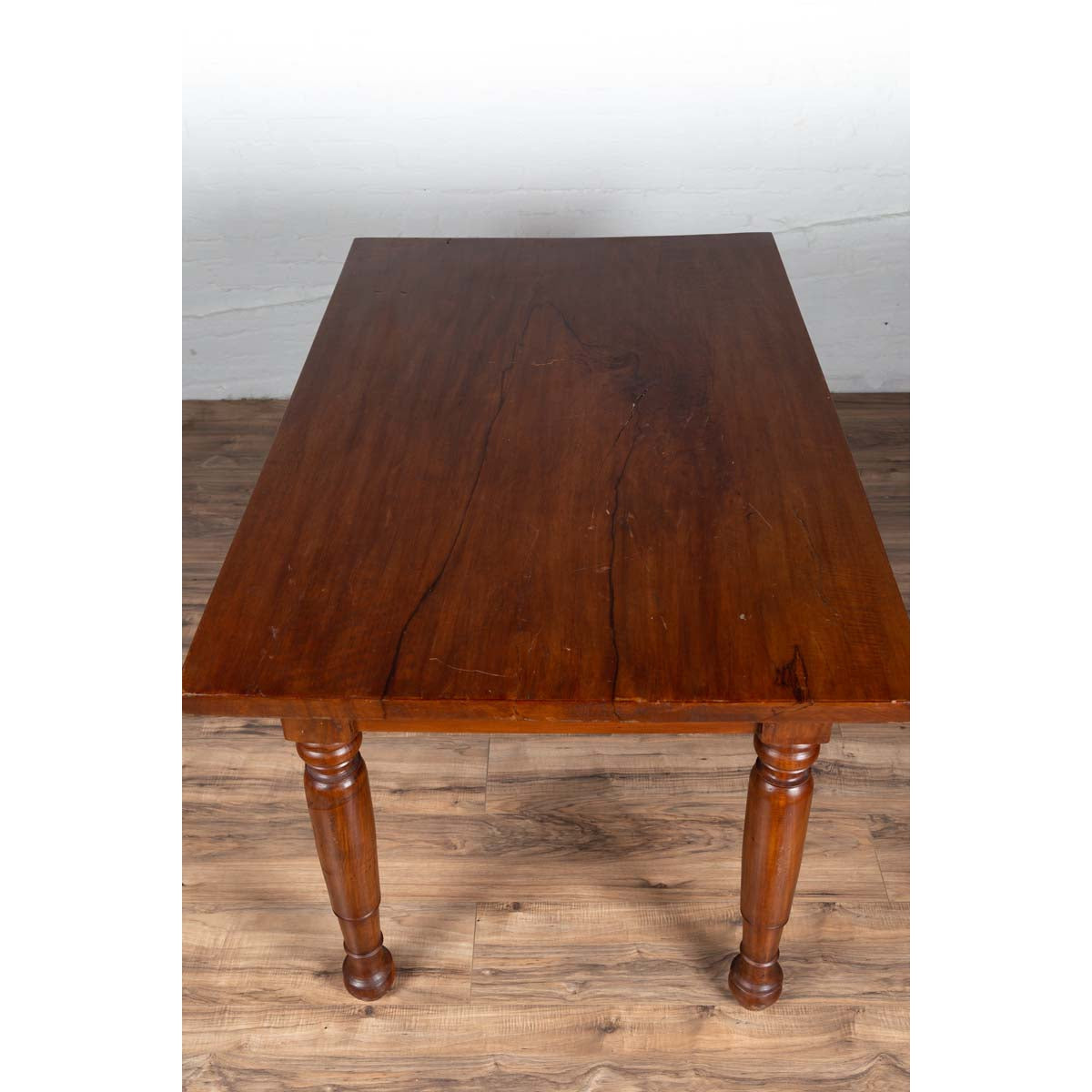 Antique Dutch Colonial Javanese Teak Desk with Single Drawer and Turned Legs-10. Asian &amp; Chinese Furniture, Art, Antiques, Vintage Home Décor for sale at FEA Home