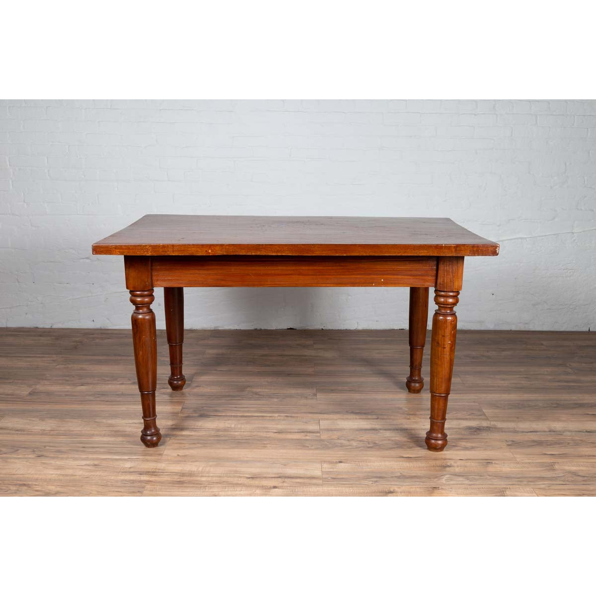 Antique Dutch Colonial Javanese Teak Desk with Single Drawer and Turned Legs-14. Asian &amp; Chinese Furniture, Art, Antiques, Vintage Home Décor for sale at FEA Home