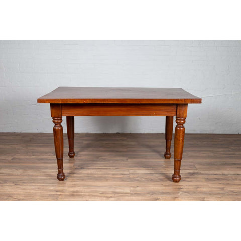 Antique Dutch Colonial Javanese Teak Desk with Single Drawer and Turned Legs-YN6261-14. Asian & Chinese Furniture, Art, Antiques, Vintage Home Décor for sale at FEA Home