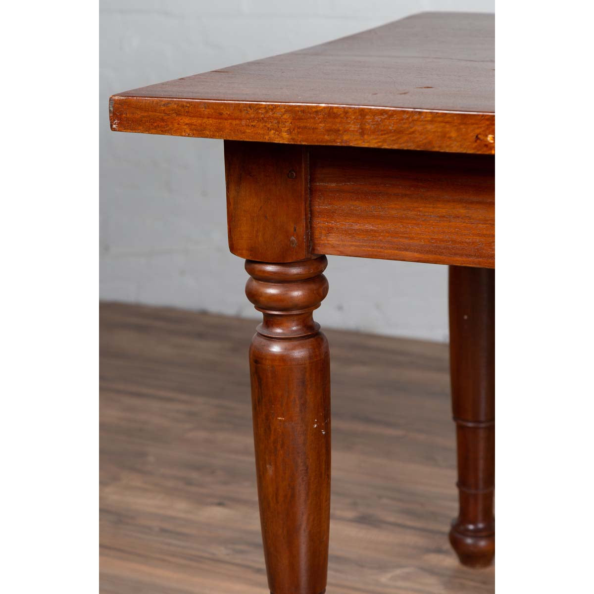 Antique Dutch Colonial Javanese Teak Desk with Single Drawer and Turned Legs-7. Asian &amp; Chinese Furniture, Art, Antiques, Vintage Home Décor for sale at FEA Home