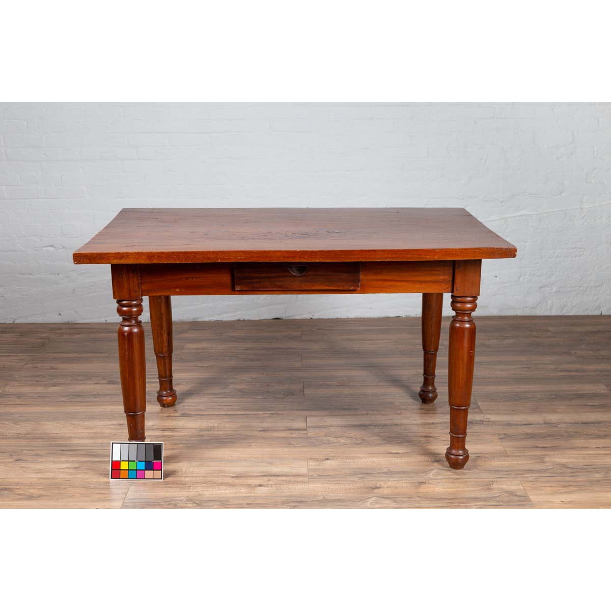 Antique Dutch Colonial Javanese Teak Desk with Single Drawer and Turned Legs-4. Asian &amp; Chinese Furniture, Art, Antiques, Vintage Home Décor for sale at FEA Home