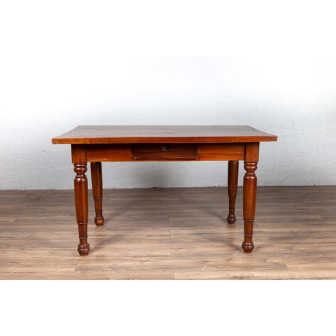 Antique Dutch Colonial Javanese Teak Desk with Single Drawer and Turned Legs-YN6261-15. Asian & Chinese Furniture, Art, Antiques, Vintage Home Décor for sale at FEA Home