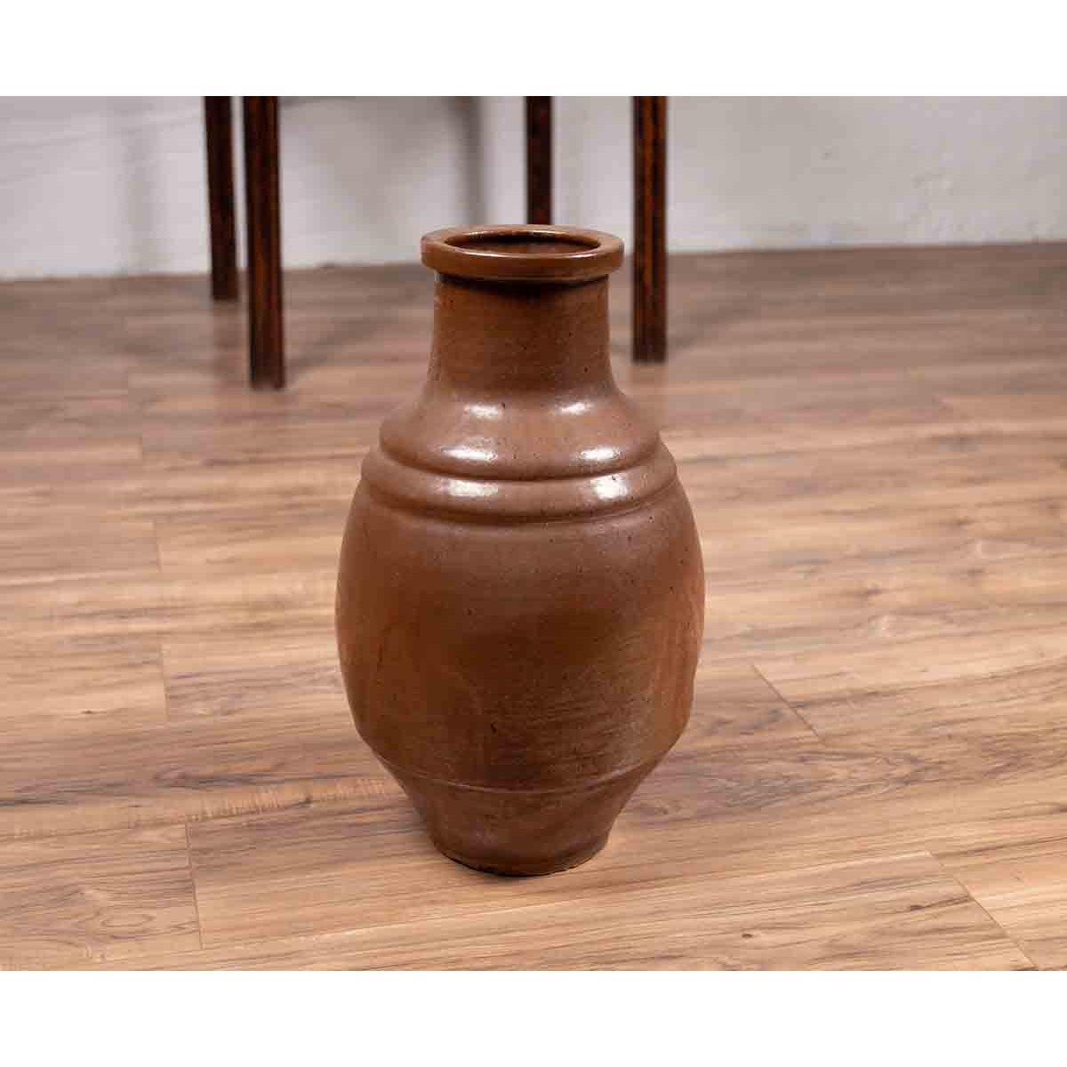 Japanese Tamba Tachikui Ware Monochrome Brown Glazed Water Jug, 19th Century-3. Asian &amp; Chinese Furniture, Art, Antiques, Vintage Home Décor for sale at FEA Home