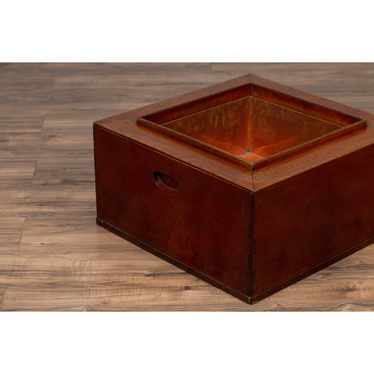 Japanese 19th Century Keyaki Wood Rectangular Hibachi with Copper Liner-6. Asian &amp; Chinese Furniture, Art, Antiques, Vintage Home Décor for sale at FEA Home