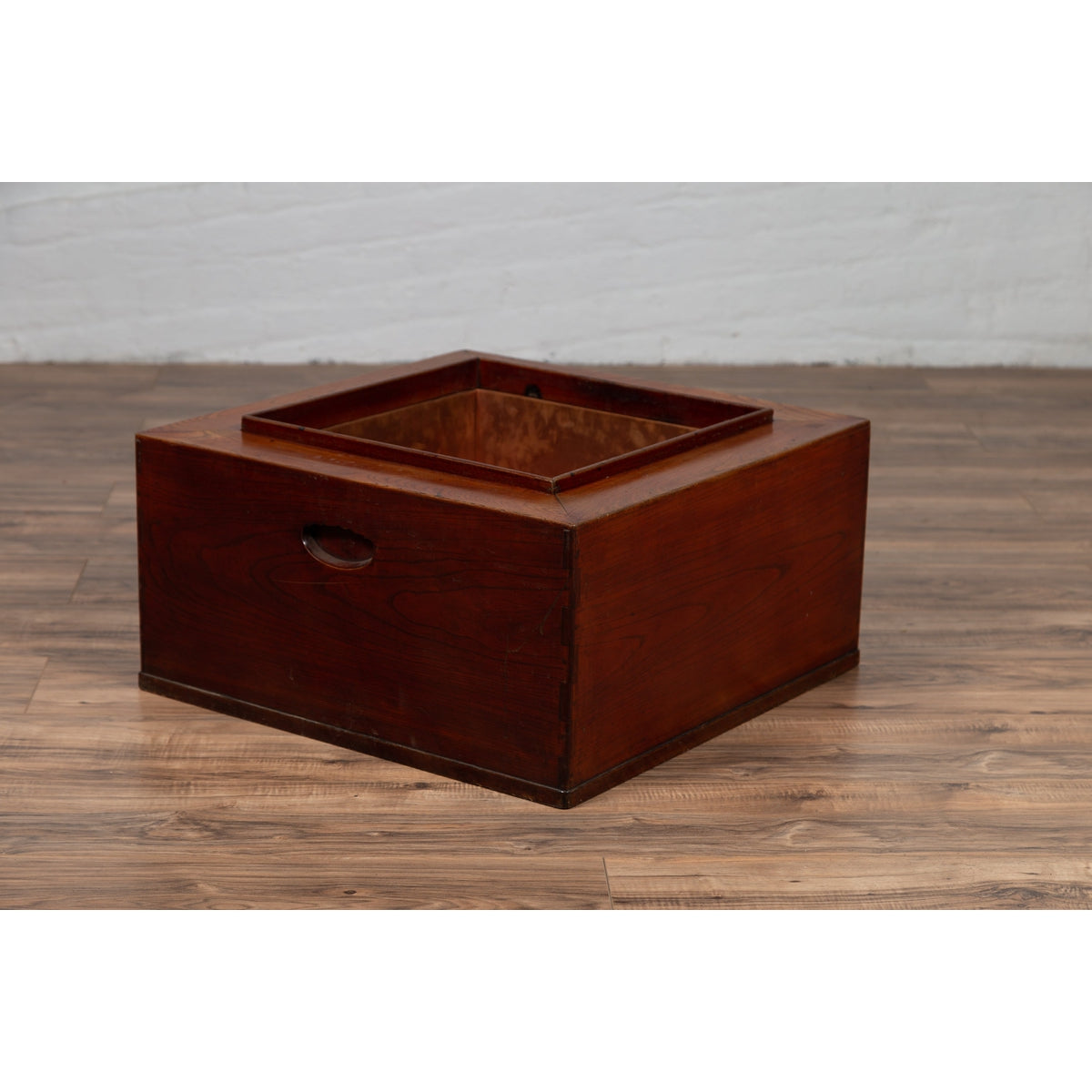 Japanese 19th Century Keyaki Wood Rectangular Hibachi with Copper Liner-7. Asian &amp; Chinese Furniture, Art, Antiques, Vintage Home Décor for sale at FEA Home