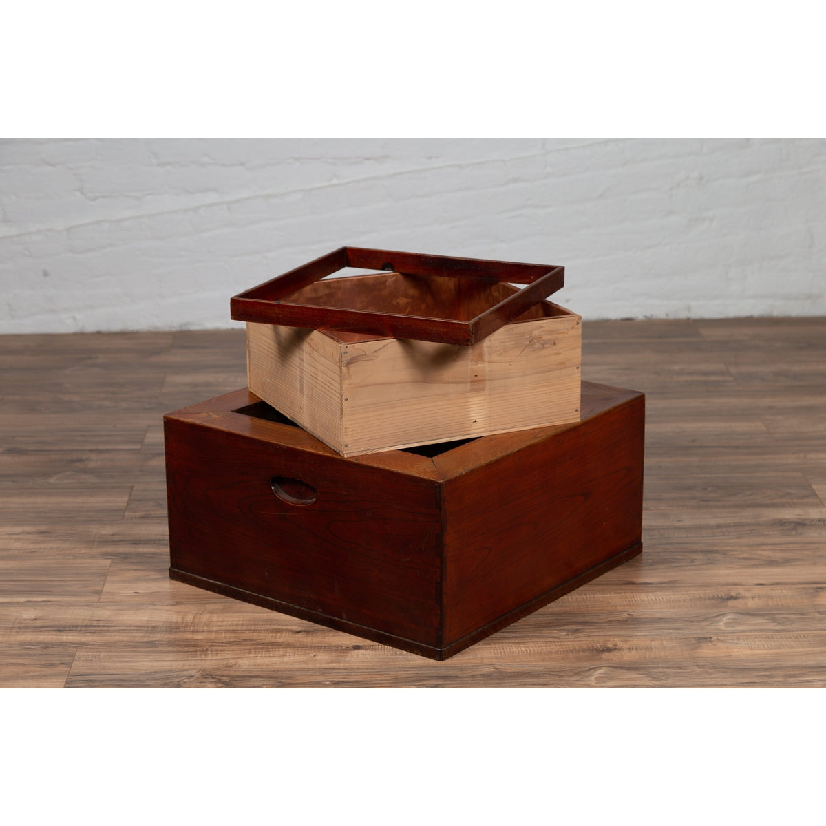 Japanese 19th Century Keyaki Wood Rectangular Hibachi with Copper Liner-8. Asian &amp; Chinese Furniture, Art, Antiques, Vintage Home Décor for sale at FEA Home