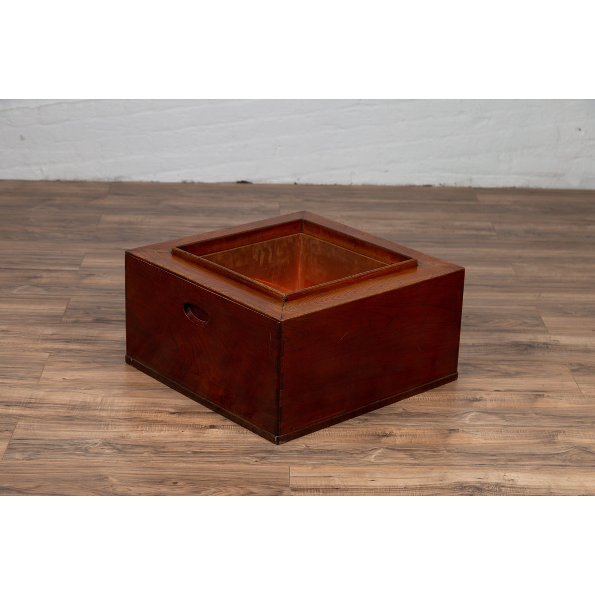 Japanese 19th Century Keyaki Wood Rectangular Hibachi with Copper Liner-11. Asian &amp; Chinese Furniture, Art, Antiques, Vintage Home Décor for sale at FEA Home