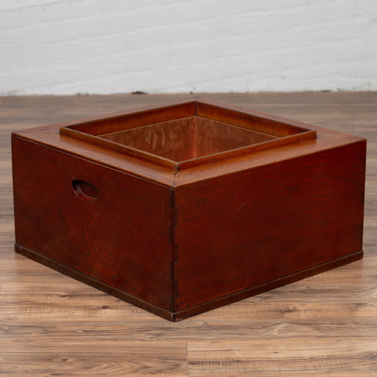 Japanese 19th Century Keyaki Wood Rectangular Hibachi with Copper Liner-2. Asian & Chinese Furniture, Art, Antiques, Vintage Home Décor for sale at FEA Home