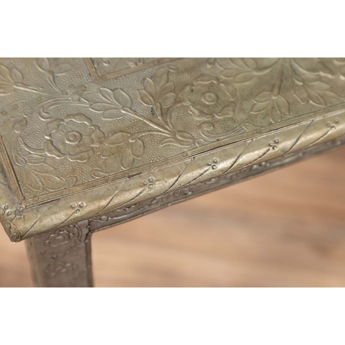 Indian Vintage Hand-Tooled Sheet Metal Coffee Table with Silver Overlay-6. Asian &amp; Chinese Furniture, Art, Antiques, Vintage Home Décor for sale at FEA Home