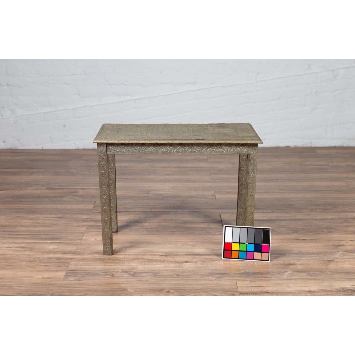 Indian Vintage Hand-Tooled Sheet Metal Coffee Table with Silver Overlay-4. Asian &amp; Chinese Furniture, Art, Antiques, Vintage Home Décor for sale at FEA Home