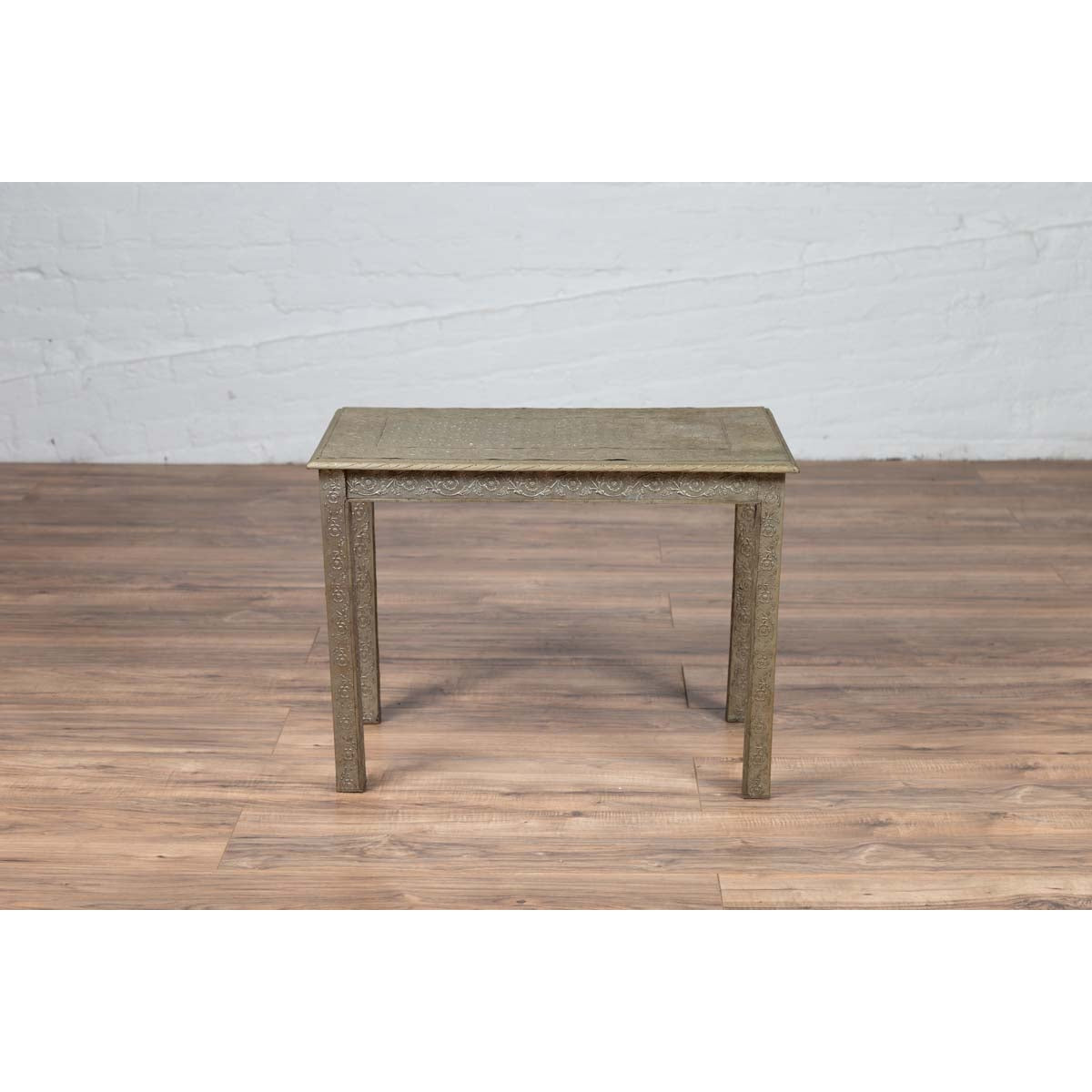 Indian Vintage Hand-Tooled Sheet Metal Coffee Table with Silver Overlay-12. Asian &amp; Chinese Furniture, Art, Antiques, Vintage Home Décor for sale at FEA Home