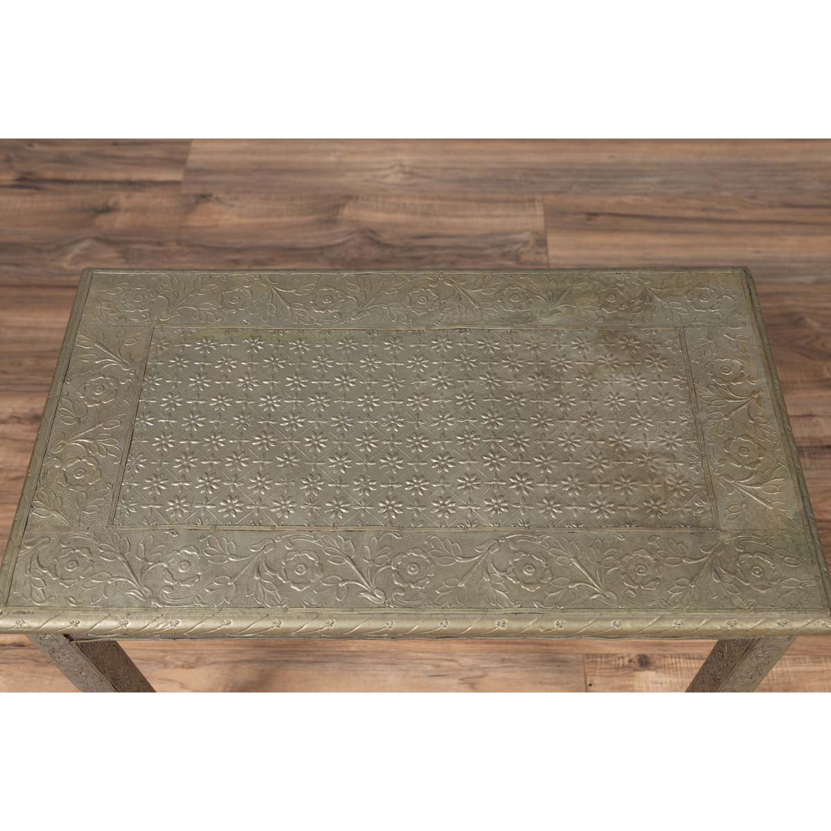 Indian Vintage Hand-Tooled Sheet Metal Coffee Table with Silver Overlay-13. Asian &amp; Chinese Furniture, Art, Antiques, Vintage Home Décor for sale at FEA Home