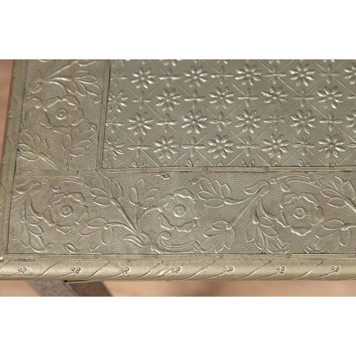Indian Vintage Hand-Tooled Sheet Metal Coffee Table with Silver Overlay-8. Asian &amp; Chinese Furniture, Art, Antiques, Vintage Home Décor for sale at FEA Home