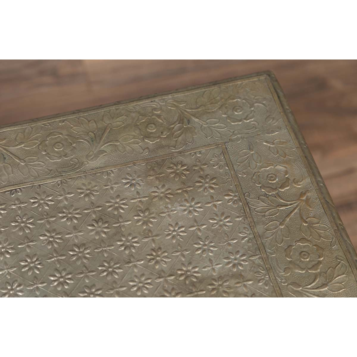 Indian Vintage Hand-Tooled Sheet Metal Coffee Table with Silver Overlay-9. Asian &amp; Chinese Furniture, Art, Antiques, Vintage Home Décor for sale at FEA Home