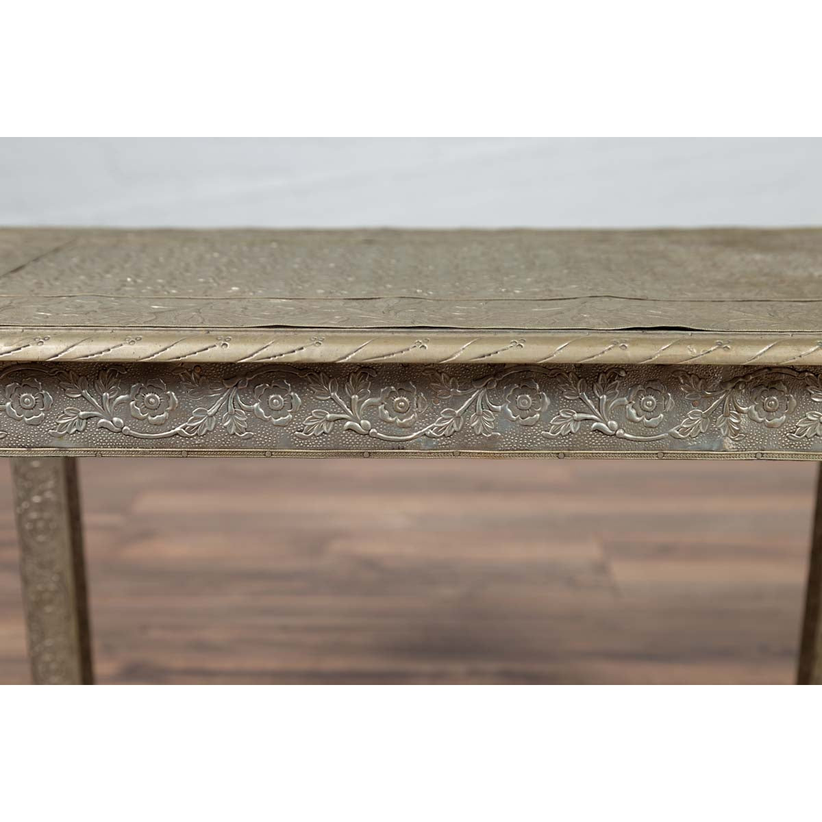 Indian Vintage Hand-Tooled Sheet Metal Coffee Table with Silver Overlay-10. Asian &amp; Chinese Furniture, Art, Antiques, Vintage Home Décor for sale at FEA Home