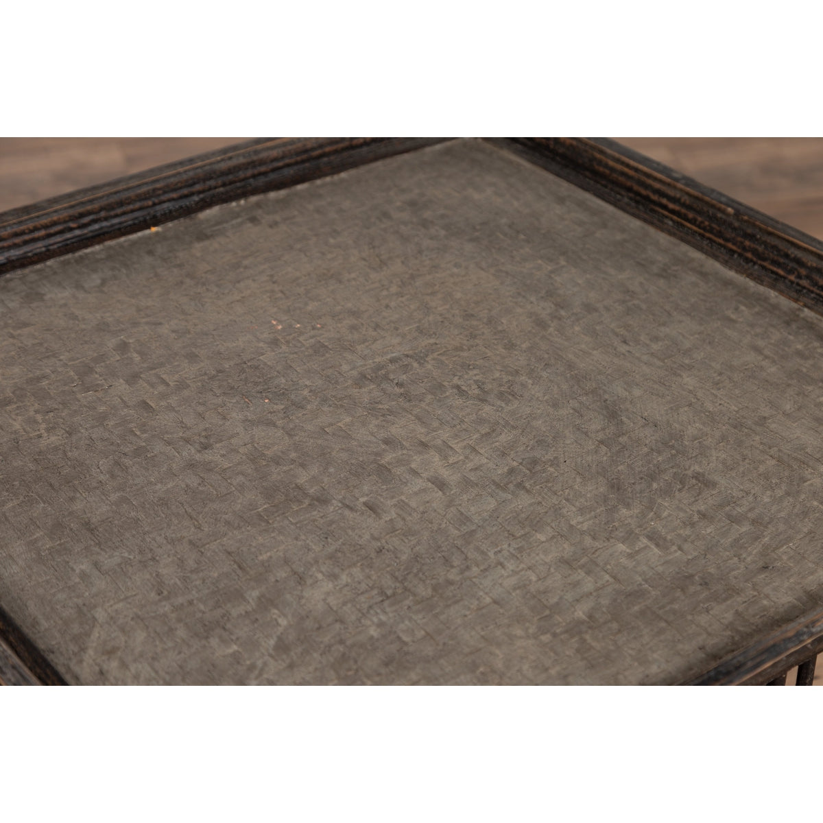 Vintage Thai Square Rattan Coffee Table with Silver Leaf Top and Spindle Design-6. Asian &amp; Chinese Furniture, Art, Antiques, Vintage Home Décor for sale at FEA Home