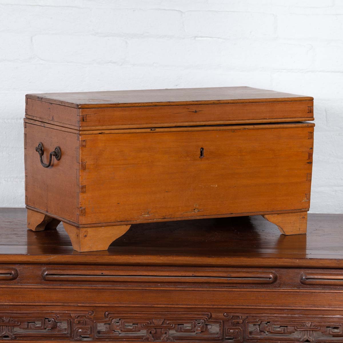Antique Indonesian Wooden Blanket Chest with Inner Red and Black Lacquered Decor-2. Asian & Chinese Furniture, Art, Antiques, Vintage Home Décor for sale at FEA Home