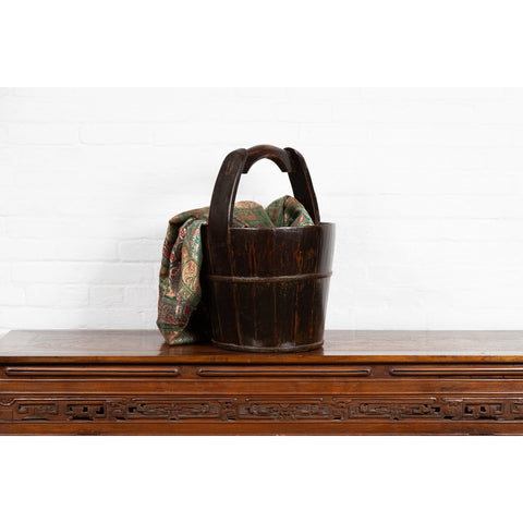 19th Century Southern Chinese Wooden Bucket with Large Handle and Metal Accents-YN6353-3. Asian & Chinese Furniture, Art, Antiques, Vintage Home Décor for sale at FEA Home