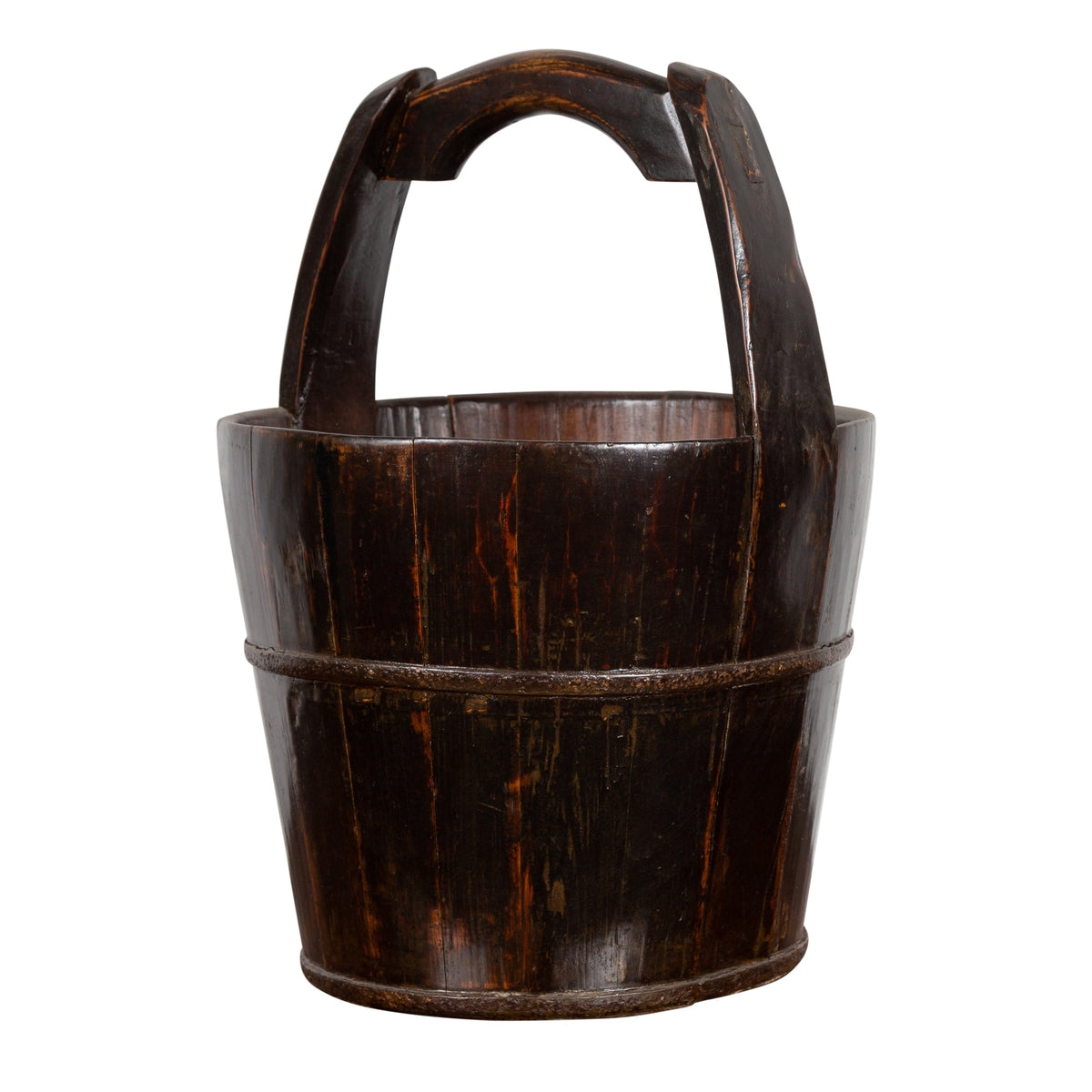 19th Century Southern Chinese Wooden Bucket with Large Handle and Metal Accents-1. Asian & Chinese Furniture, Art, Antiques, Vintage Home Décor for sale at FEA Home