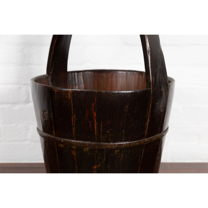19th Century Southern Chinese Wooden Bucket with Large Handle and Metal Accents-YN6353-6. Asian & Chinese Furniture, Art, Antiques, Vintage Home Décor for sale at FEA Home