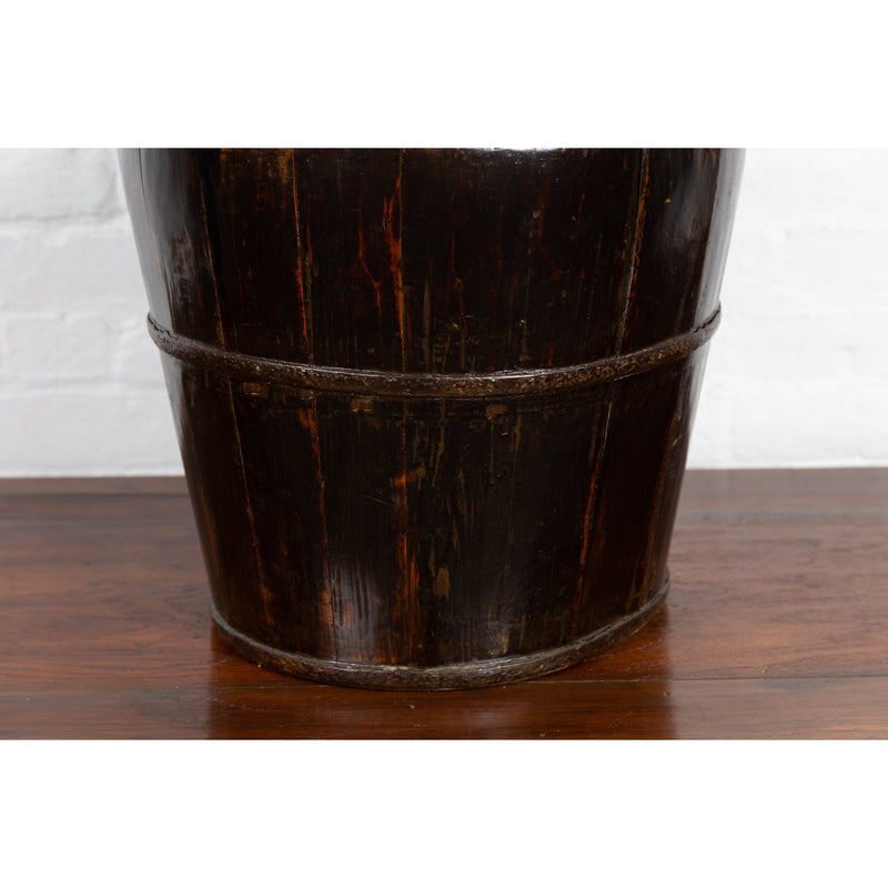 19th Century Southern Chinese Wooden Bucket with Large Handle and Metal Accents-YN6353-7. Asian & Chinese Furniture, Art, Antiques, Vintage Home Décor for sale at FEA Home