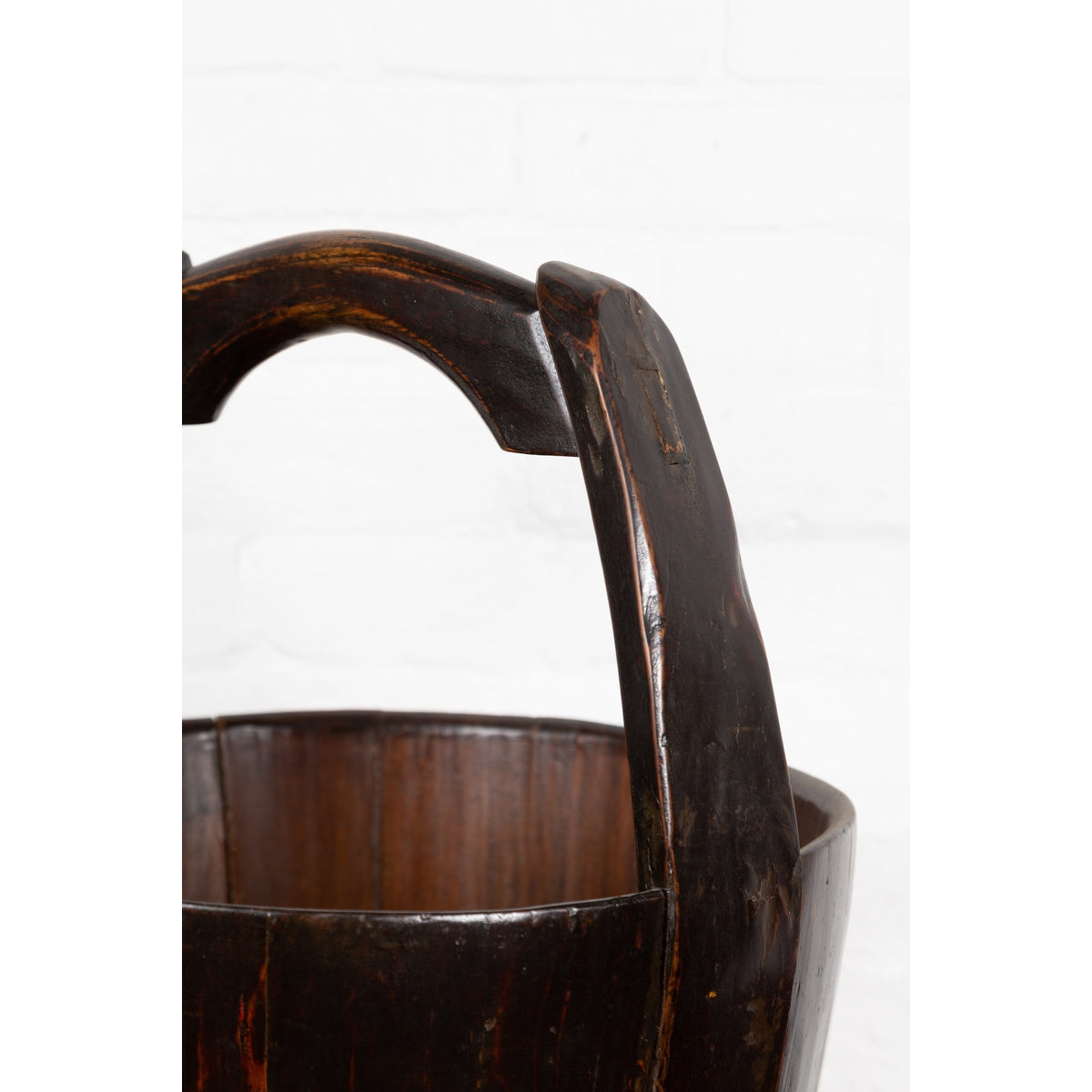 19th Century Southern Chinese Wooden Bucket with Large Handle and Metal Accents-12. Asian &amp; Chinese Furniture, Art, Antiques, Vintage Home Décor for sale at FEA Home