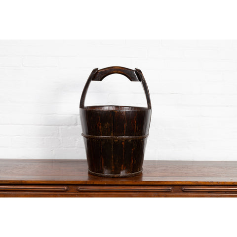 19th Century Southern Chinese Wooden Bucket with Large Handle and Metal Accents-YN6353-9. Asian & Chinese Furniture, Art, Antiques, Vintage Home Décor for sale at FEA Home