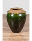 Chinese Contemporary Green Glazed Water Jug Pottery with Calligraphy-9. Asian & Chinese Furniture, Art, Antiques, Vintage Home Décor for sale at FEA Home