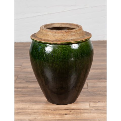 Chinese Contemporary Green Glazed Water Jug Pottery with Calligraphy-YN6370-8. Asian & Chinese Furniture, Art, Antiques, Vintage Home Décor for sale at FEA Home