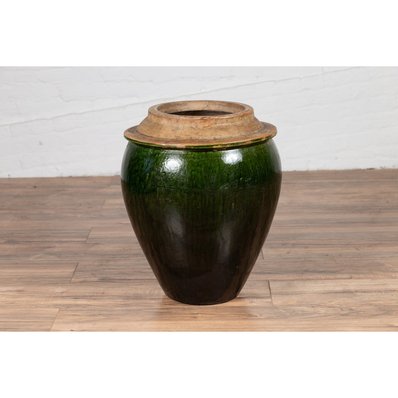 Chinese Contemporary Green Glazed Water Jug Pottery with Calligraphy-YN6370-11. Asian & Chinese Furniture, Art, Antiques, Vintage Home Décor for sale at FEA Home