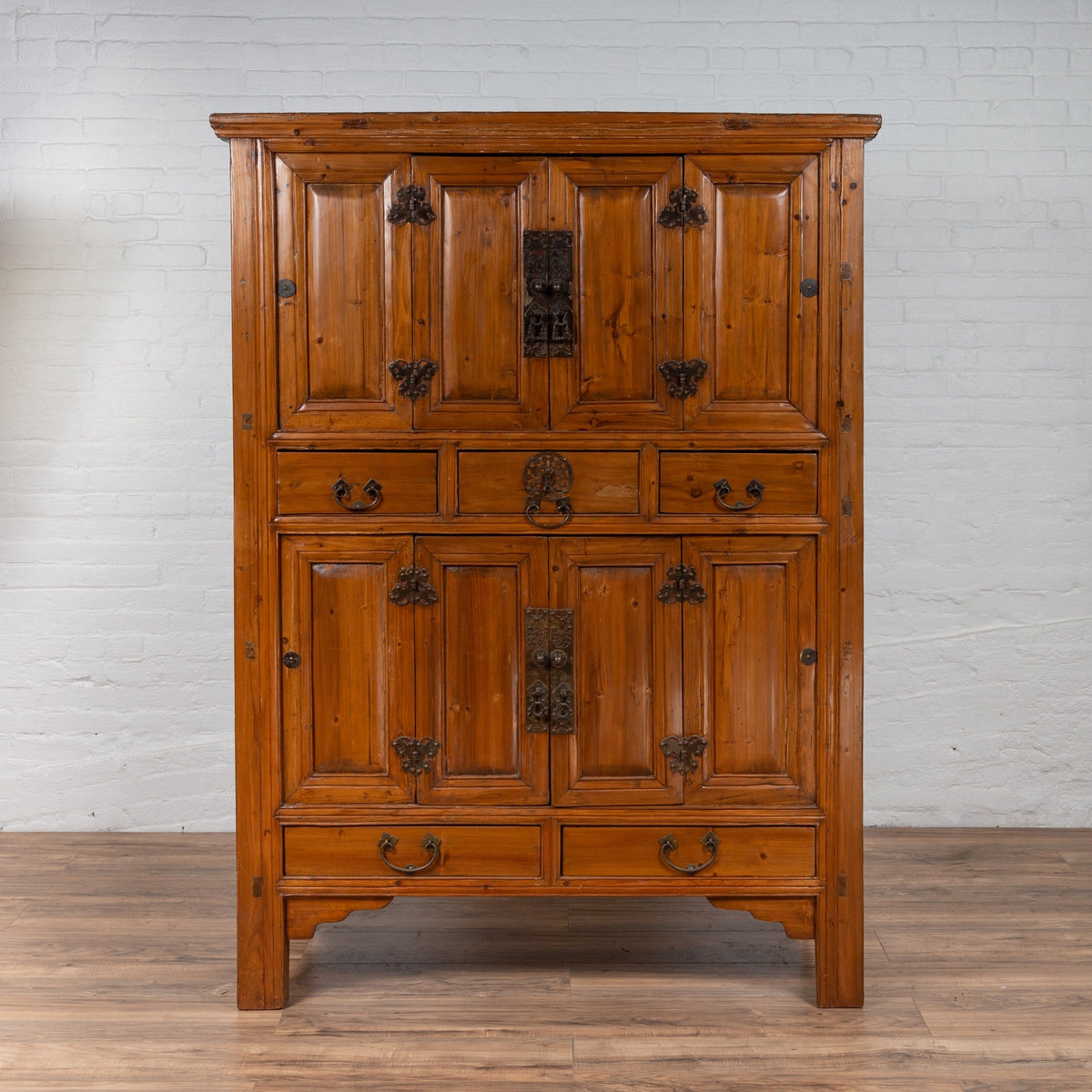 Large Chinese Qing Dynasty Style Wooden Cabinet with Paneled Doors and Drawers-2. Asian & Chinese Furniture, Art, Antiques, Vintage Home Décor for sale at FEA Home