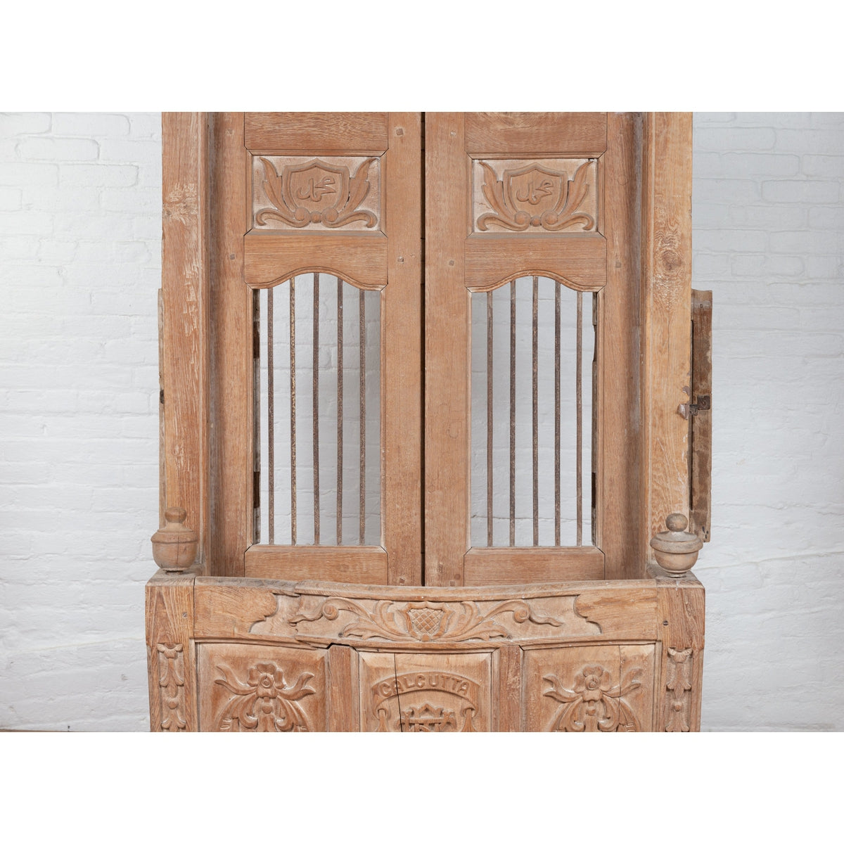 Large Natural Wood Bonnet Top Window Balcony with Hand Carved Foliage Motifs-8. Asian &amp; Chinese Furniture, Art, Antiques, Vintage Home Décor for sale at FEA Home