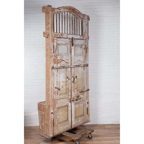 Large Natural Wood Window Balcony with Hand Carved Foliage Motifs and Bonnet Top-YN6498-6. Asian & Chinese Furniture, Art, Antiques, Vintage Home Décor for sale at FEA Home