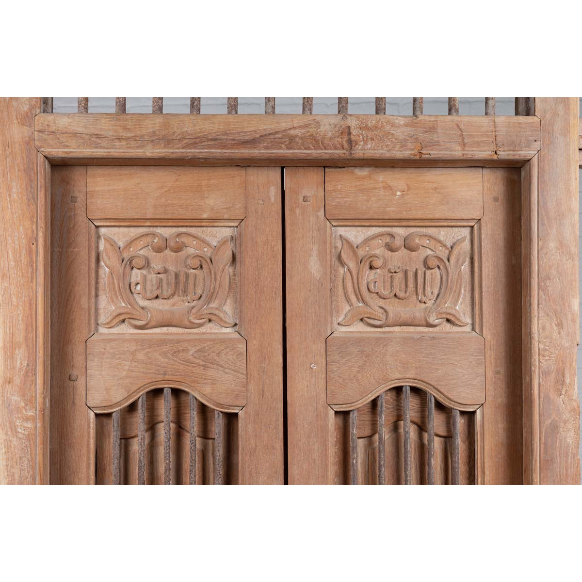 Large Natural Wood Window Balcony with Hand Carved Foliage Motifs and Bonnet Top-11. Asian &amp; Chinese Furniture, Art, Antiques, Vintage Home Décor for sale at FEA Home