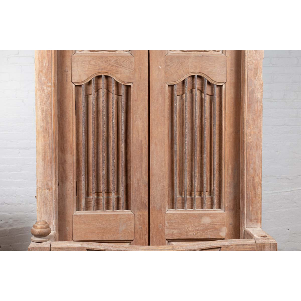 Large Natural Wood Window Balcony with Hand Carved Foliage Motifs and Bonnet Top-12. Asian &amp; Chinese Furniture, Art, Antiques, Vintage Home Décor for sale at FEA Home