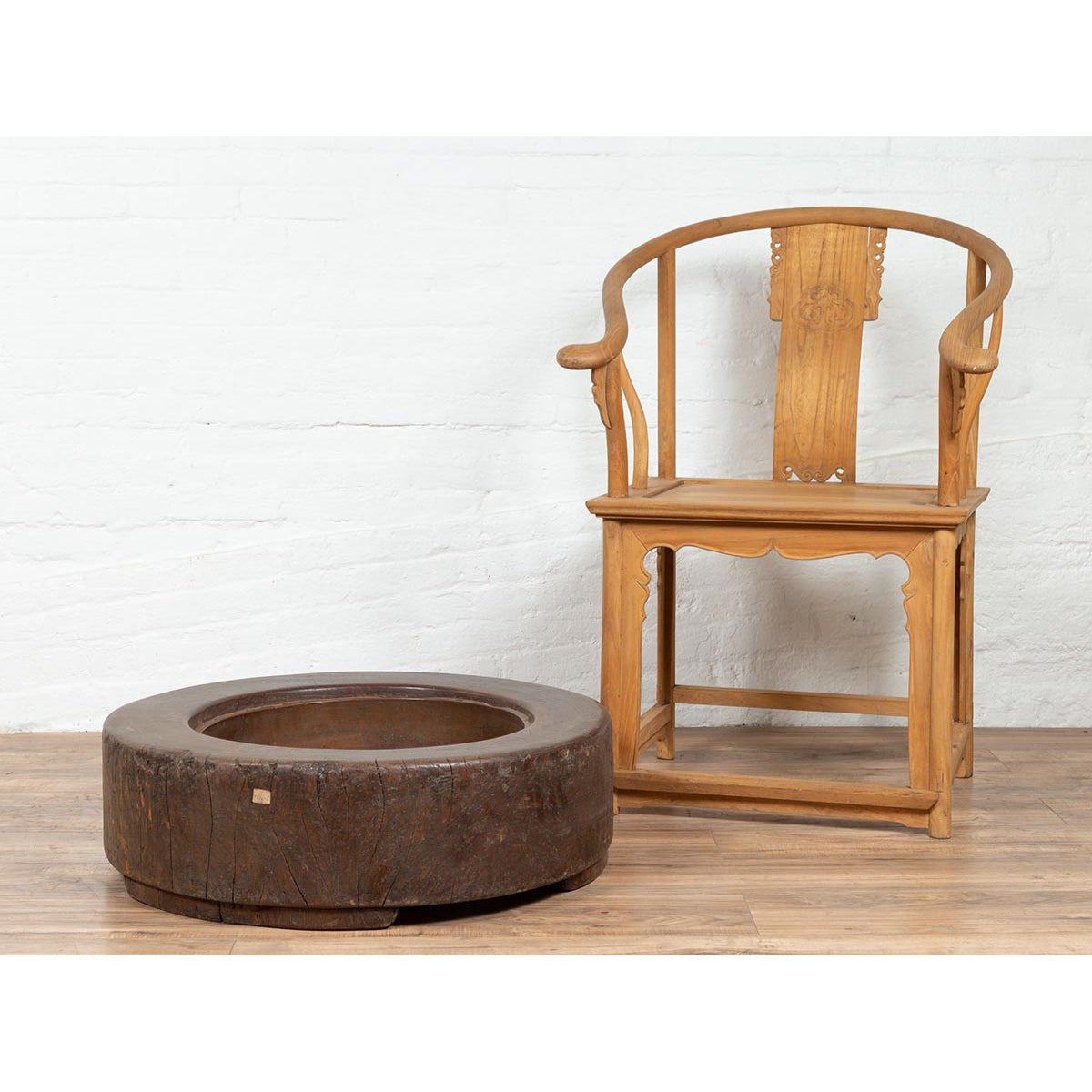 Meiji Period Japanese Wood Root Round Hibachi with Brown Patina, circa 1900-2. Asian & Chinese Furniture, Art, Antiques, Vintage Home Décor for sale at FEA Home