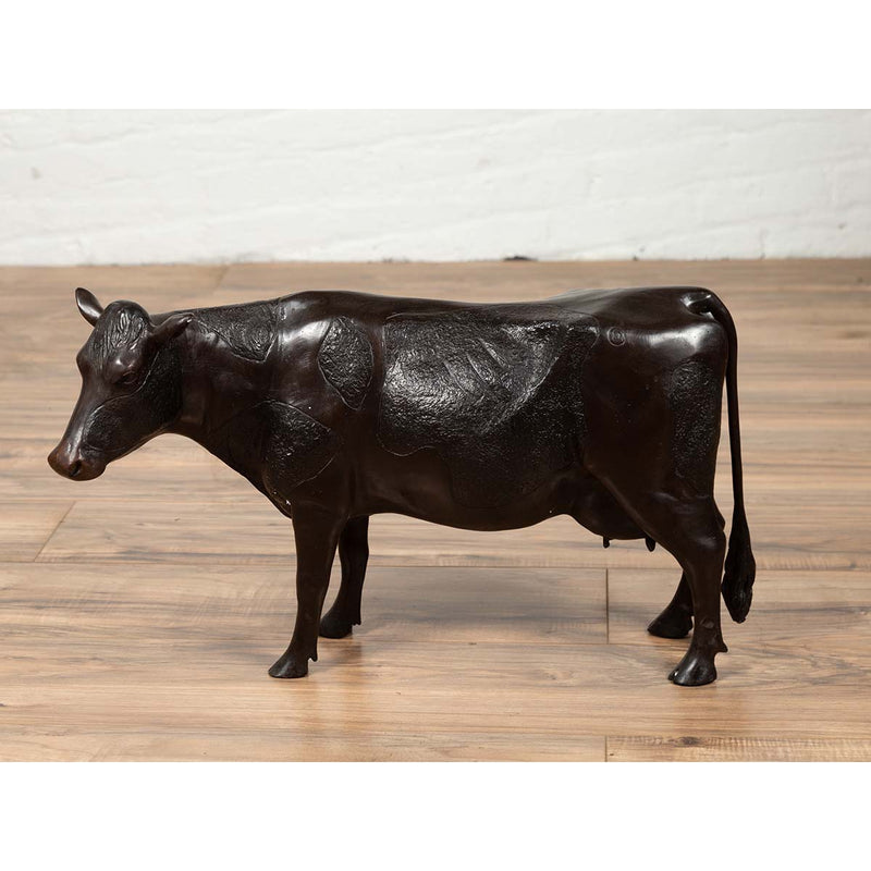 Contemporary Lost Wax Cast Bronze Custom Design Sculpture of a Holstein Cow-YN6531-3. Asian & Chinese Furniture, Art, Antiques, Vintage Home Décor for sale at FEA Home