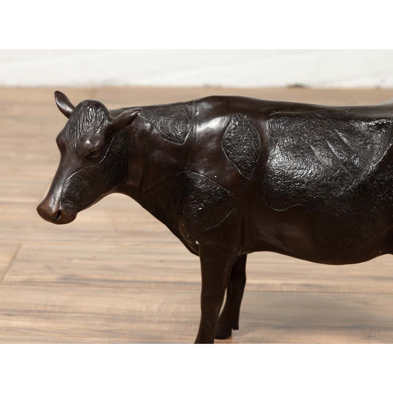 Contemporary Lost Wax Cast Bronze Custom Design Sculpture of a Holstein Cow-YN6531-9. Asian & Chinese Furniture, Art, Antiques, Vintage Home Décor for sale at FEA Home