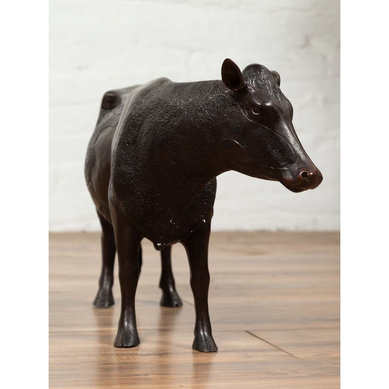 Contemporary Lost Wax Cast Bronze Custom Design Sculpture of a Holstein Cow-YN6531-7. Asian & Chinese Furniture, Art, Antiques, Vintage Home Décor for sale at FEA Home