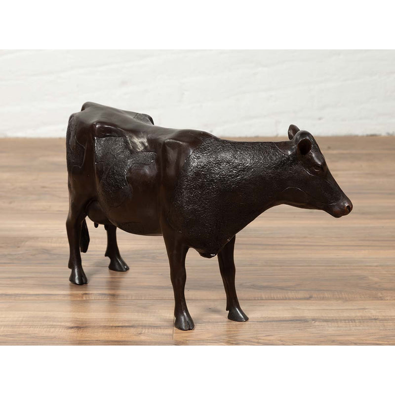 Contemporary Lost Wax Cast Bronze Custom Design Sculpture of a Holstein Cow-YN6531-4. Asian & Chinese Furniture, Art, Antiques, Vintage Home Décor for sale at FEA Home