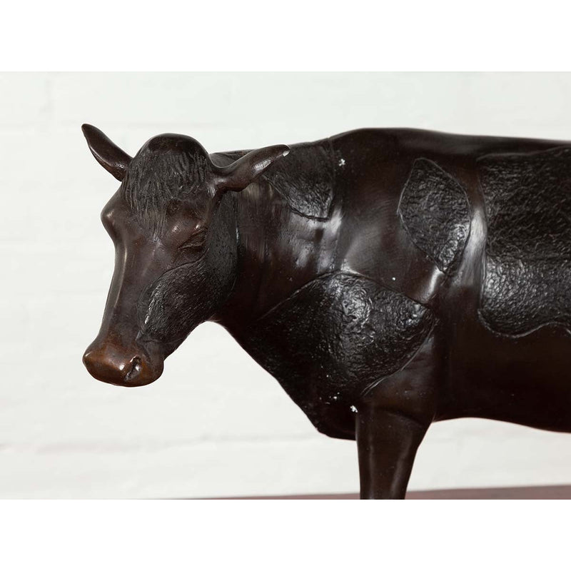 Contemporary Lost Wax Cast Bronze Custom Design Sculpture of a Holstein Cow-YN6531-10. Asian & Chinese Furniture, Art, Antiques, Vintage Home Décor for sale at FEA Home