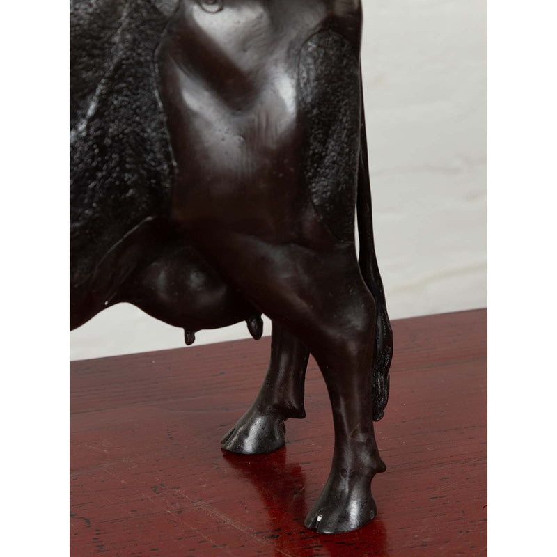 Contemporary Lost Wax Cast Bronze Custom Design Sculpture of a Holstein Cow-YN6531-12. Asian & Chinese Furniture, Art, Antiques, Vintage Home Décor for sale at FEA Home