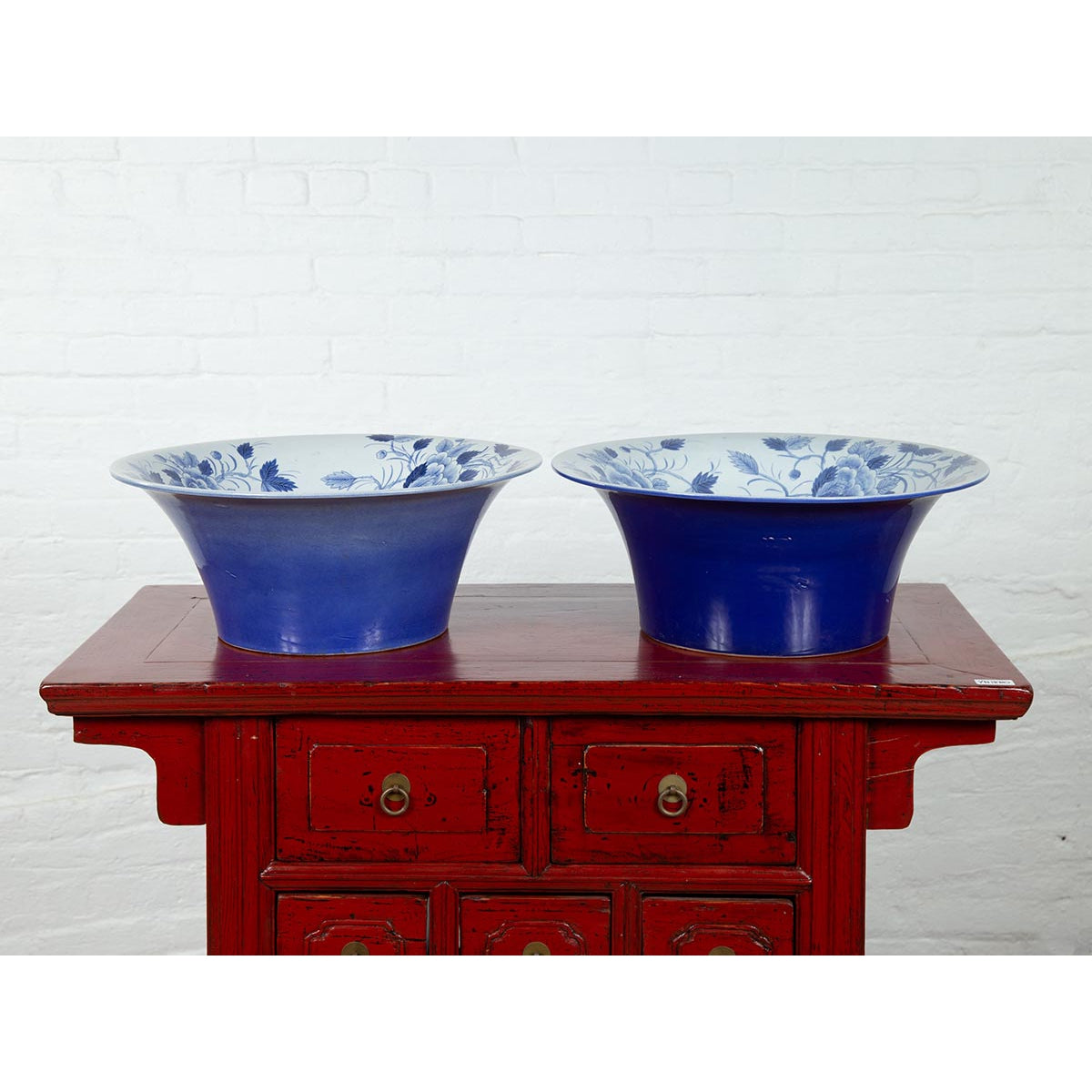 Pair of Blue &amp; White Porcelain Basins with Floral Motifs-3. Asian &amp; Chinese Furniture, Art, Antiques, Vintage Home Décor for sale at FEA Home