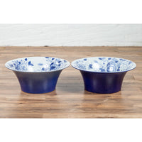 Blue and White Porcelain Wash Basin with Cobalt Blue Patina and Floral Motifs