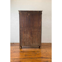 Dutch Colonial 19th Century Teak Wood Cabinet with Carved Panels and Shelves