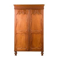 Dutch Colonial 19th Century Teak Wood Cabinet with Carved Panels and Shelves