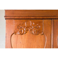 Dutch Colonial 19th Century Teak Wood Cabinet with Carved Panels and Shelves